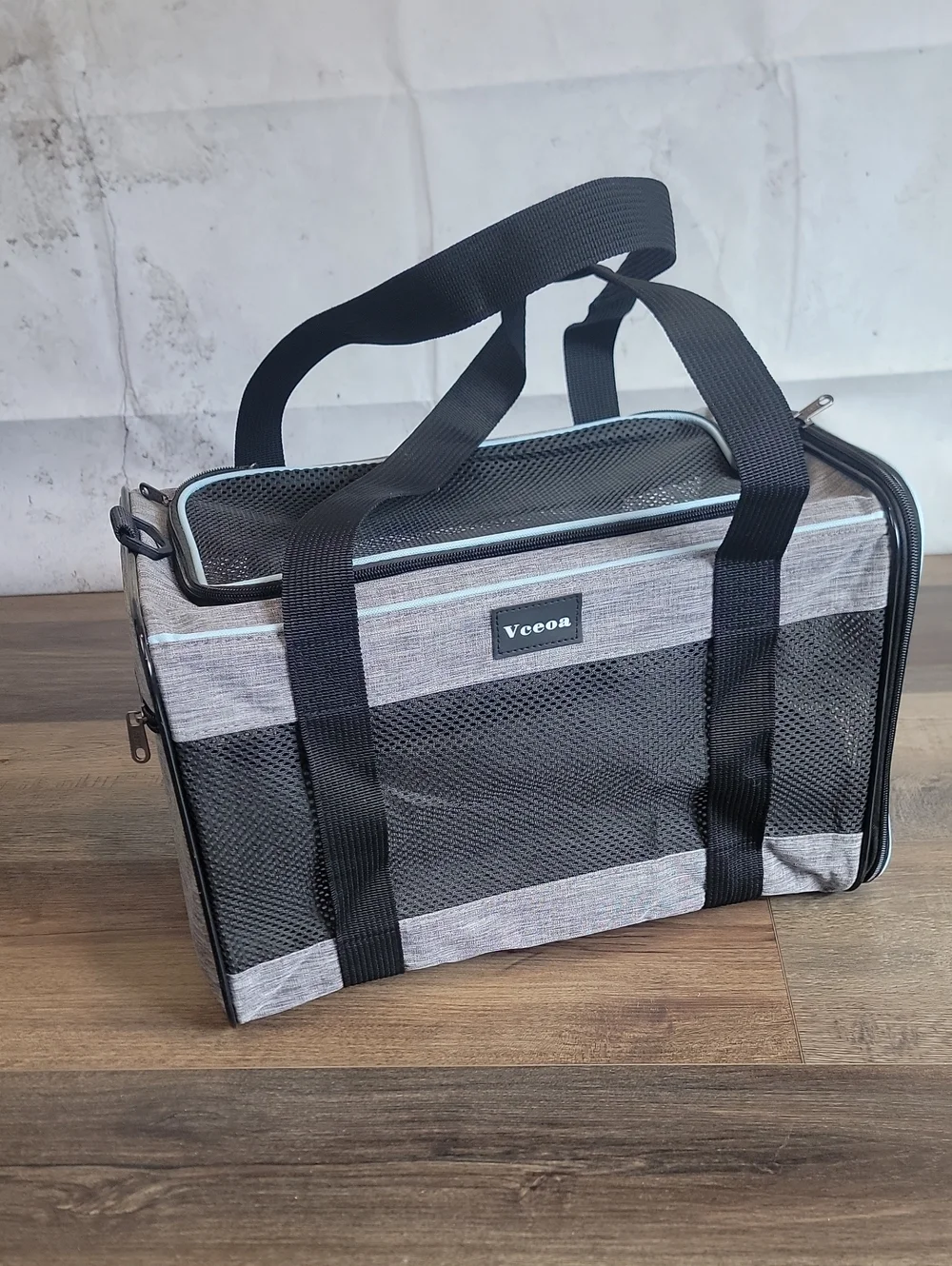 Vceoa Cat Carrier Gray & Black Soft Mesh Travel Tote 17